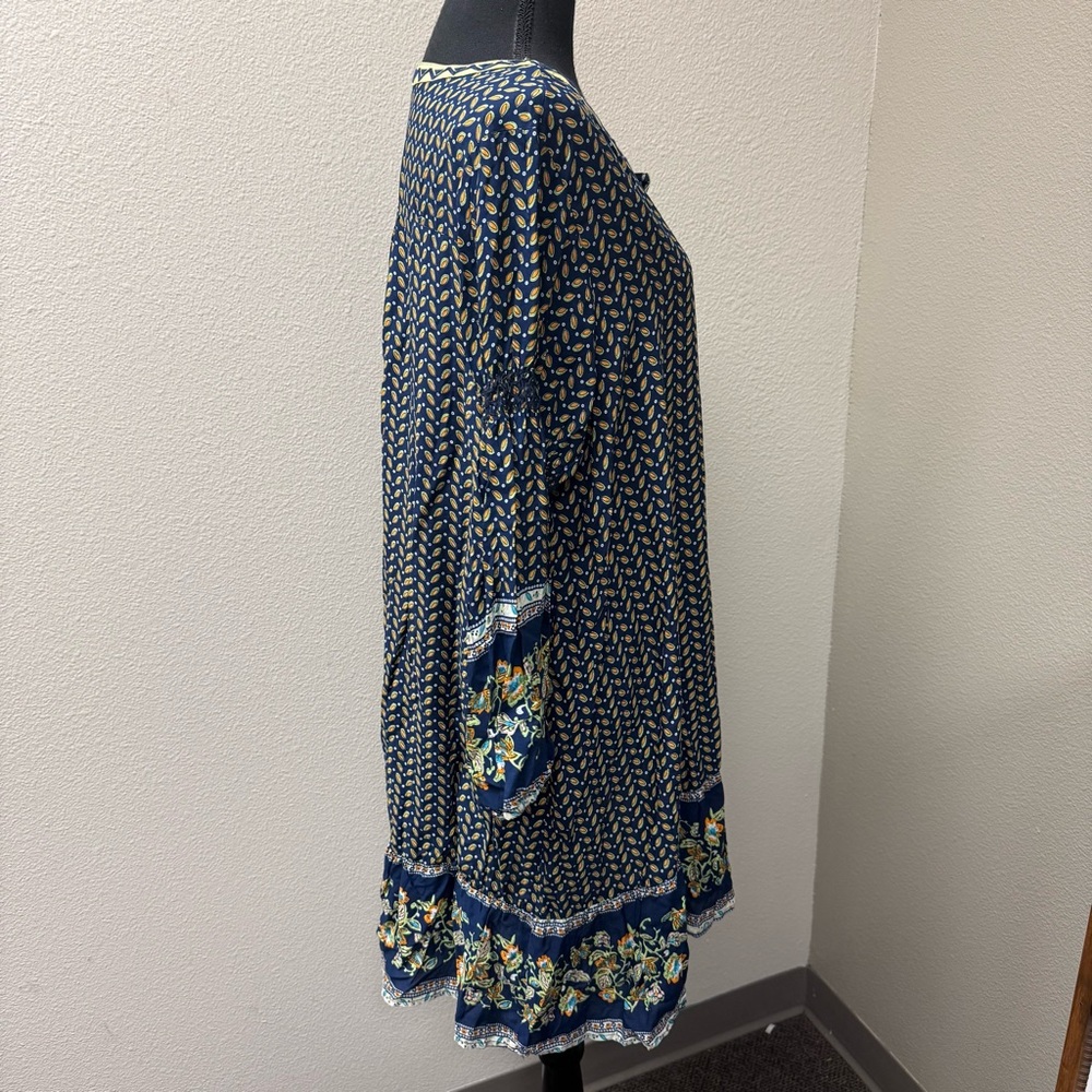 Umgee Boho Floral Tunic Dress Navy Green Embroidered Festival Peasant XL - Picture 7 of 10